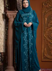 Royal Opal Embroidered Front-Open Abaya Set