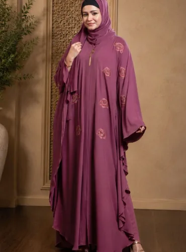 Royal Opal Embroidered Front-Open Abaya Set